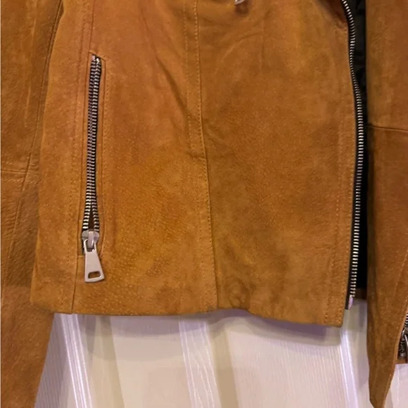 BAGATELLE NYC Camel Tan Genuine Suede Leather Motorcycle Jacket - size small - Picture 8 of 16